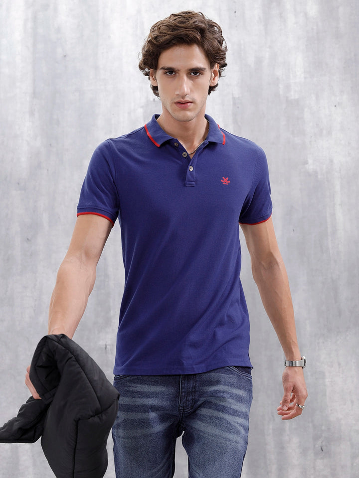 Polo T-Shirt With Contrast Trim Details | Navy Blue