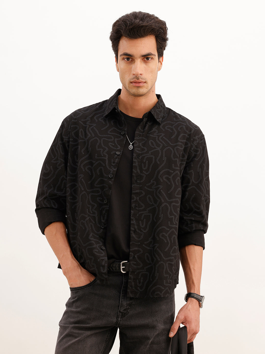 Comfort Fit Full Sleeve AOP Shirt | Black