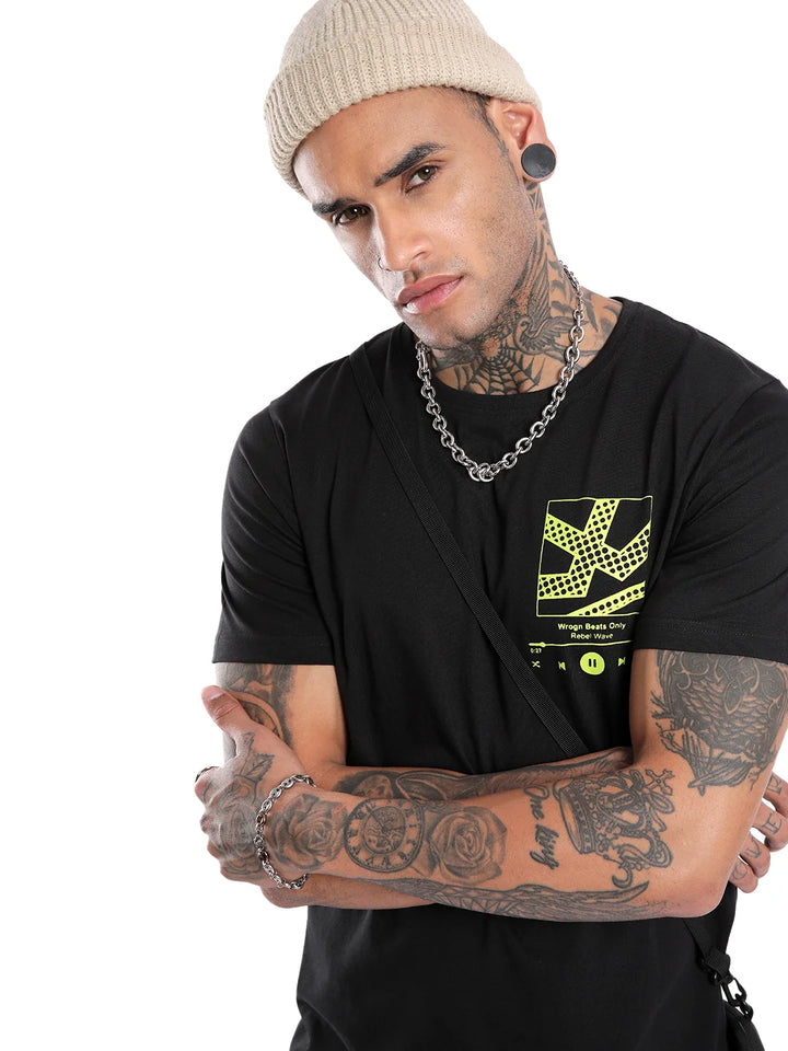 Rebel Wave Black Printed T-Shirt