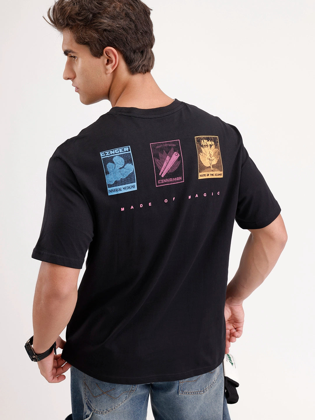 Oversized Placement Printed T-Shirt | Black