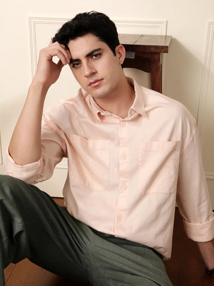 Peach Double Pocket Oversized Shirt