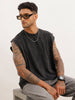 Washed Cut Off Sleeves T-Shirt | Black