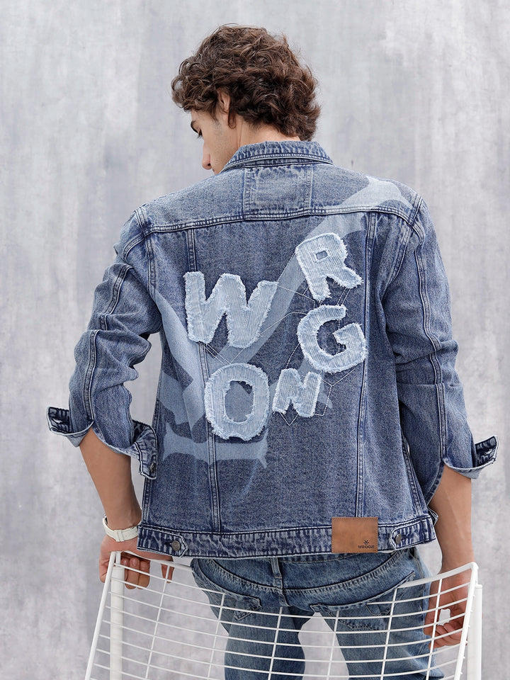 Slim Fit Wrogn Appliqued Denim Jacket  | Med Stone