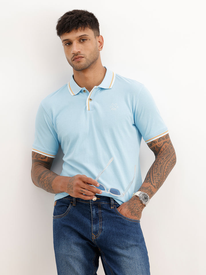 Regular Fit Tipping Collar Polo T-Shirt | Light Blue