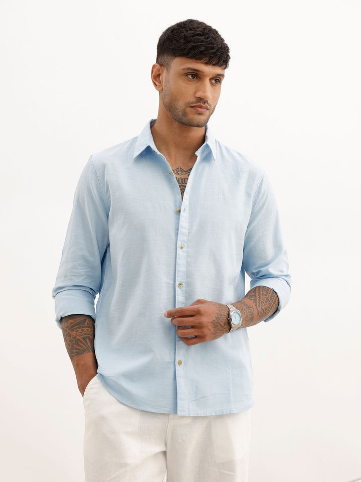 Solid Slim Fit 100% Cotton Shirt | Light Blue
