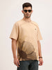 Oversized Cut & Sew Placement Printed T-Shirt | Beige
