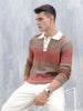 Men's Striped Polo Collar Sweater | Brown