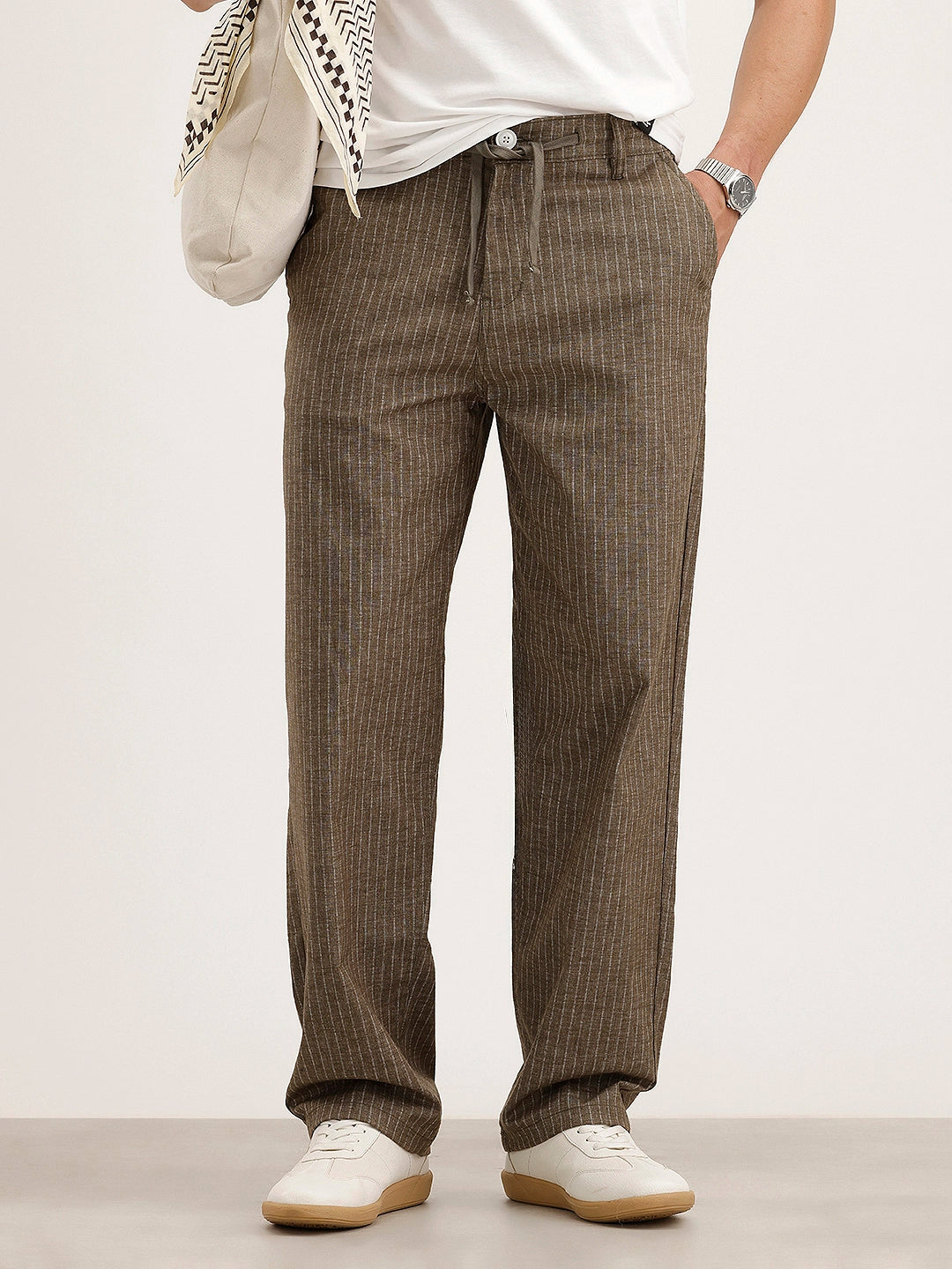 Loose Fit Linen Blend Parachute Trouser | Brown