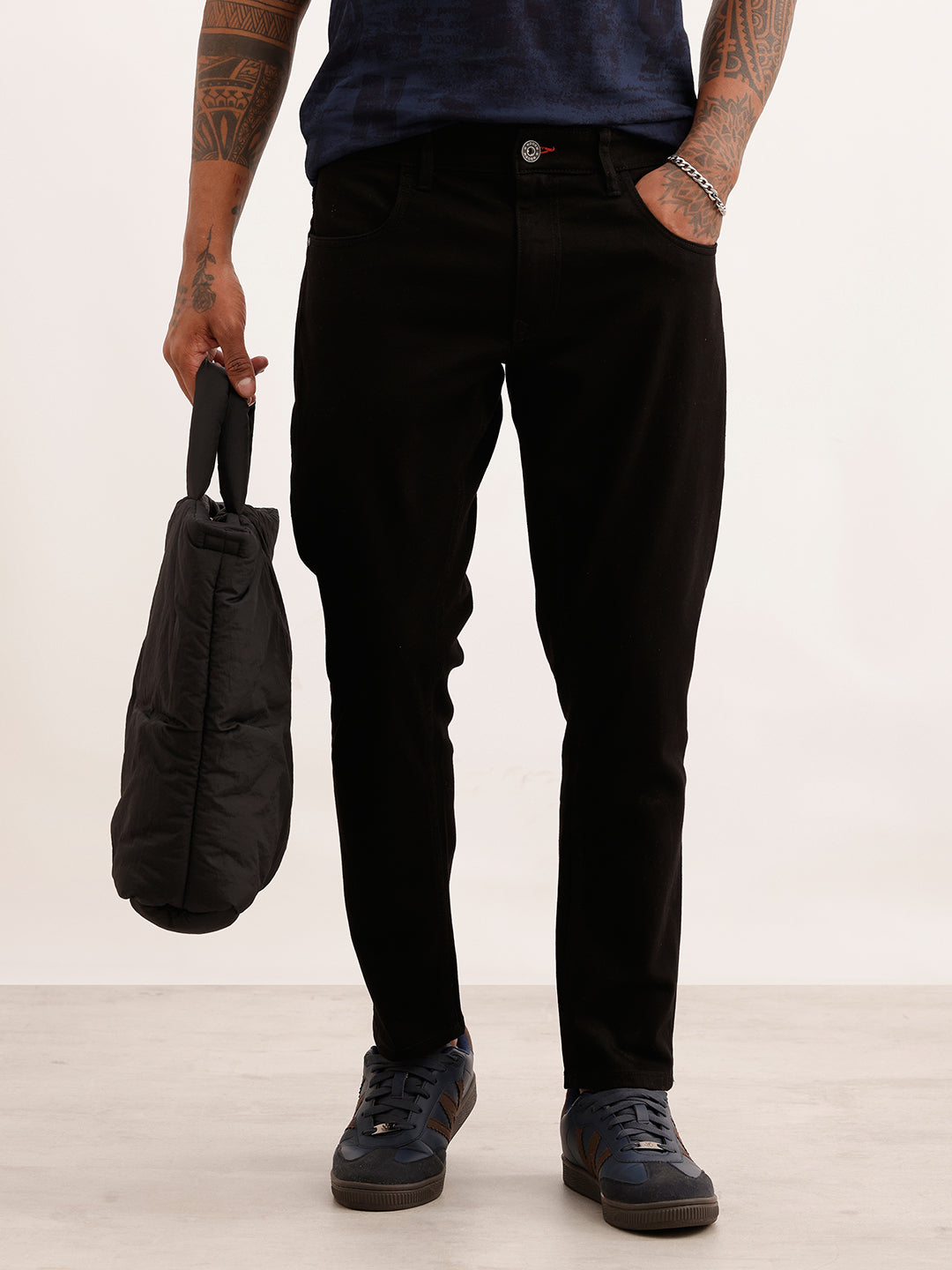 Solid Slim Cropped Fit Denim Jeans | Black