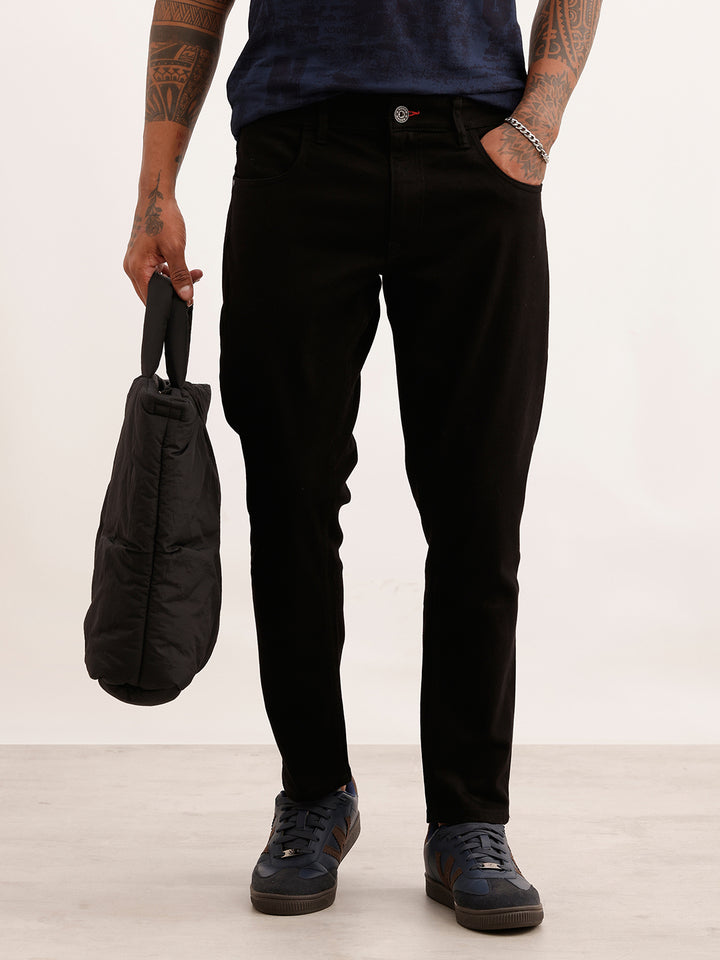 Solid Slim Crop Fit Denim Jeans | Black