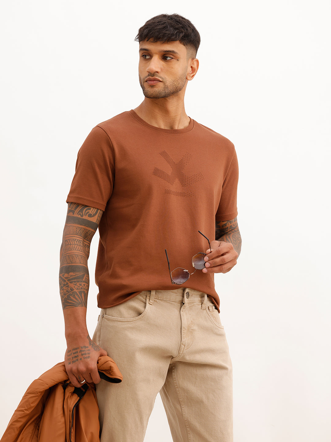 Slim Fit HD Printed T-Shirt | Brown