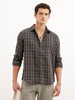 Textured Slim Fit Checekerd Shirt  | Olive