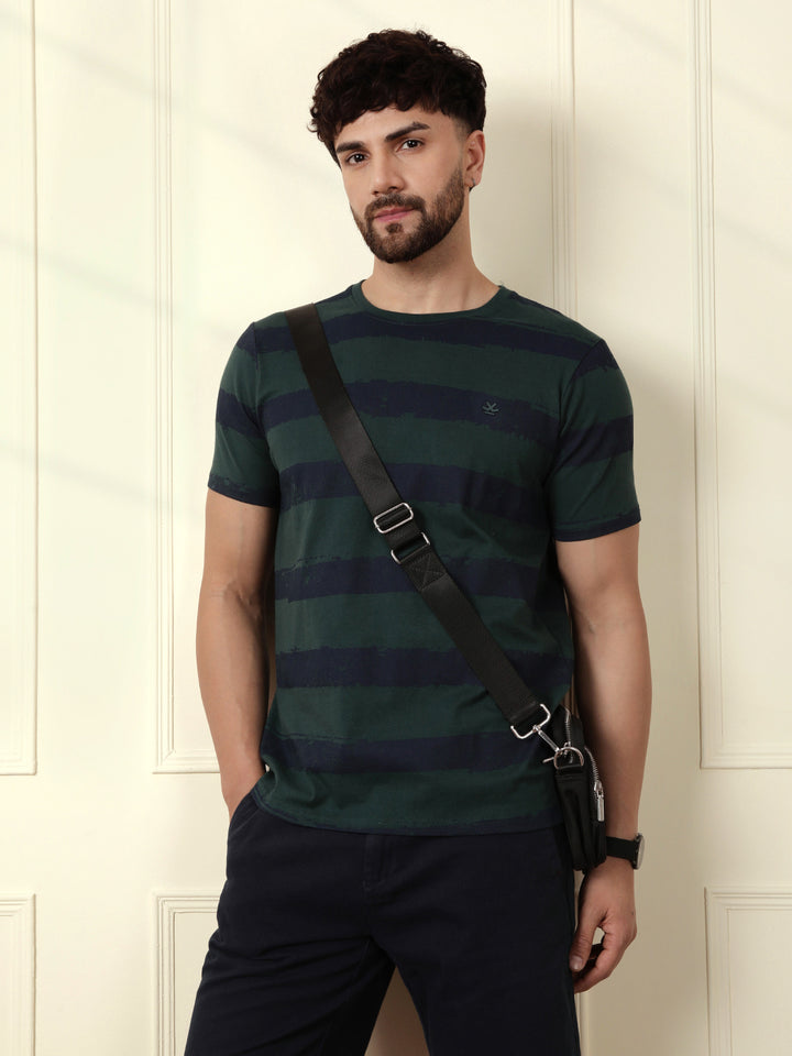 Casual Slim Fit Striped T-Shirt | Green