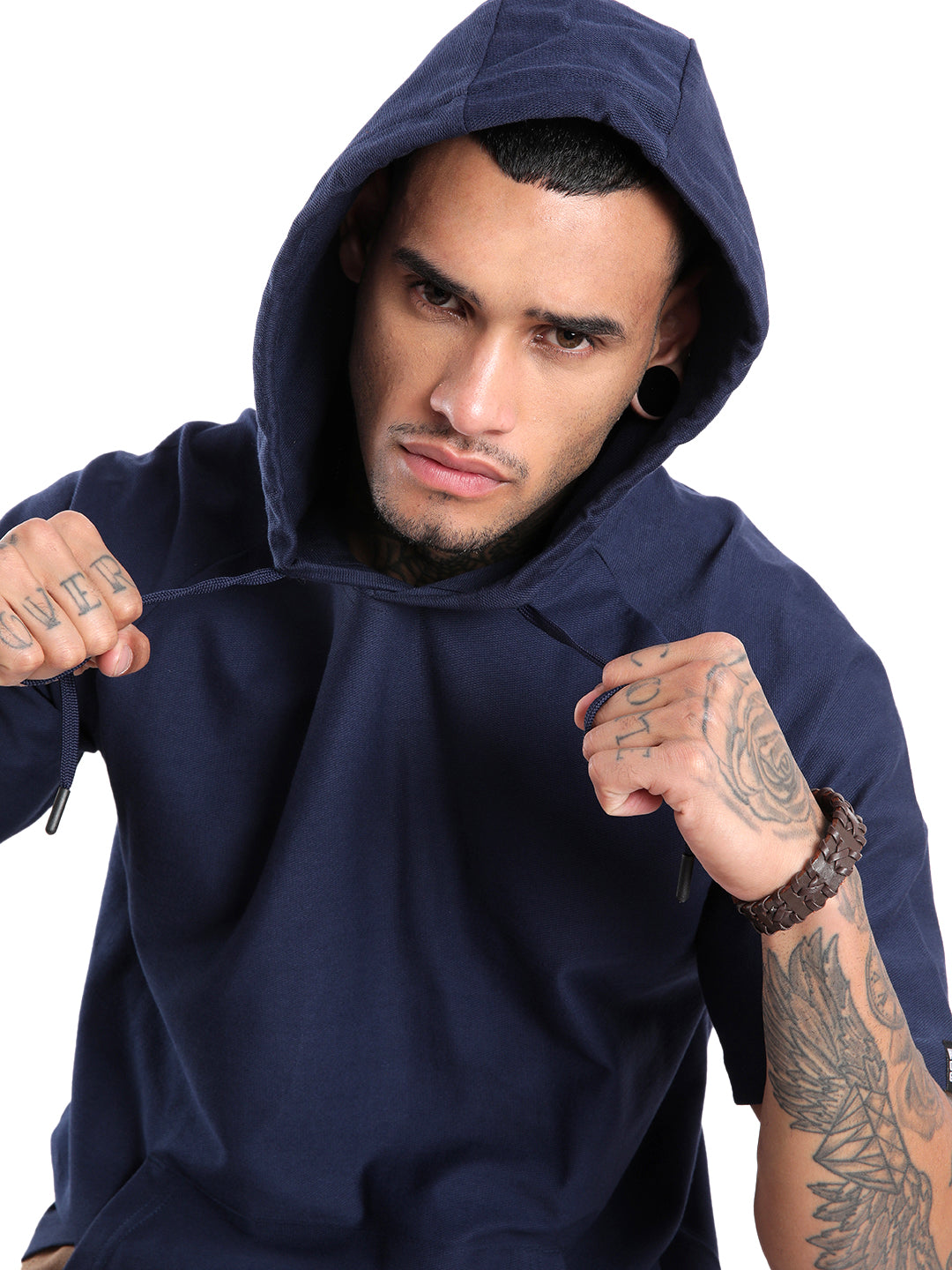 Premium Solid Navy Half Sleeve Hoodie