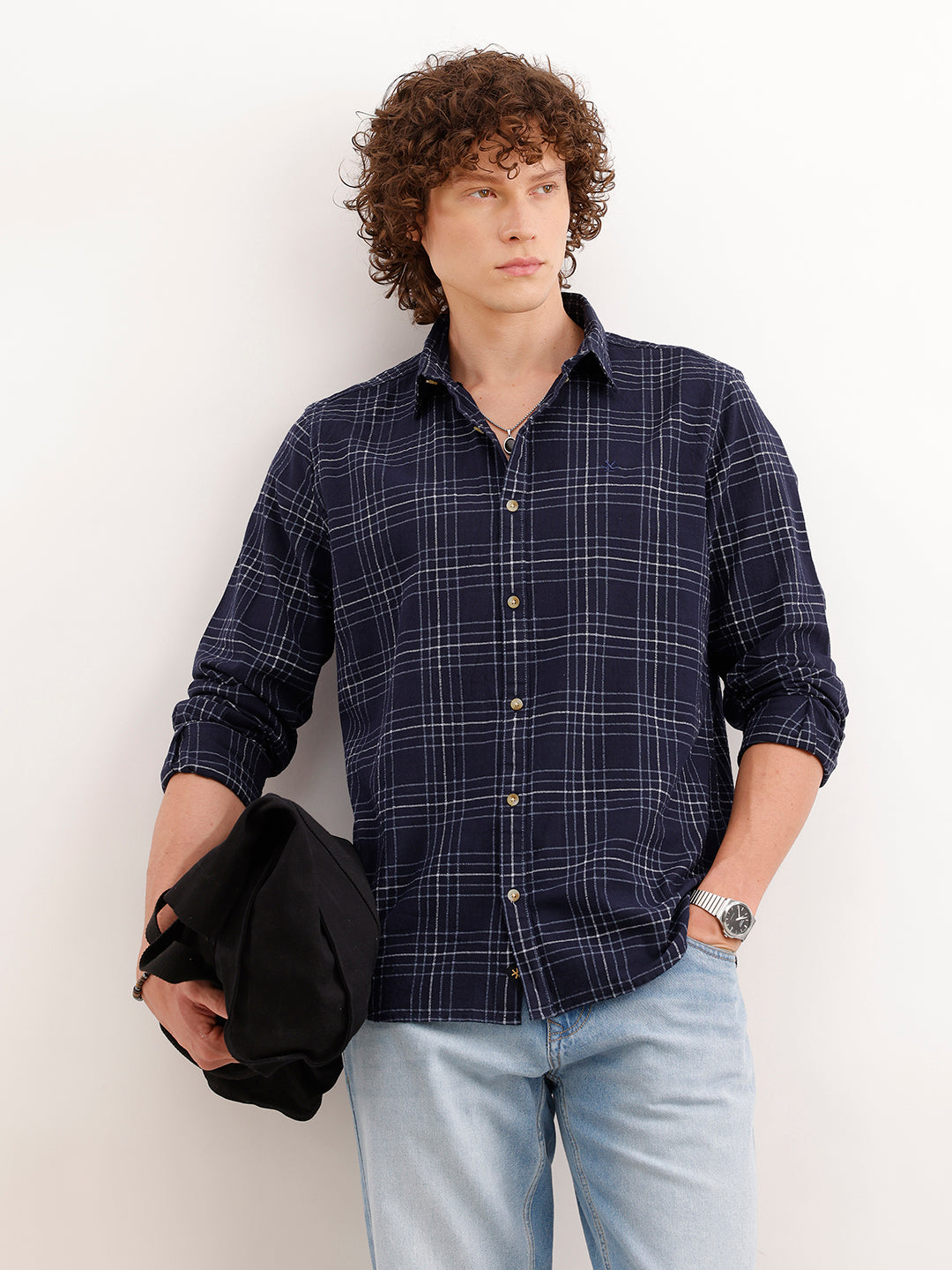Slim Fit Checkered Shirt  | Navy Blue