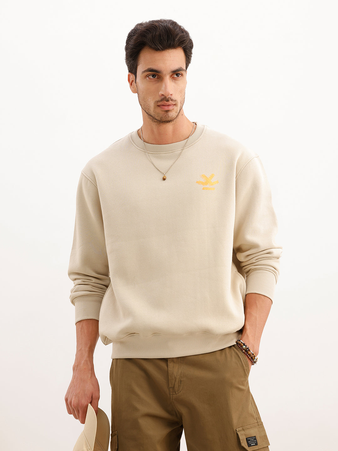 Solid Foil Printed Sweatshirt | Beige | WVSS9004F