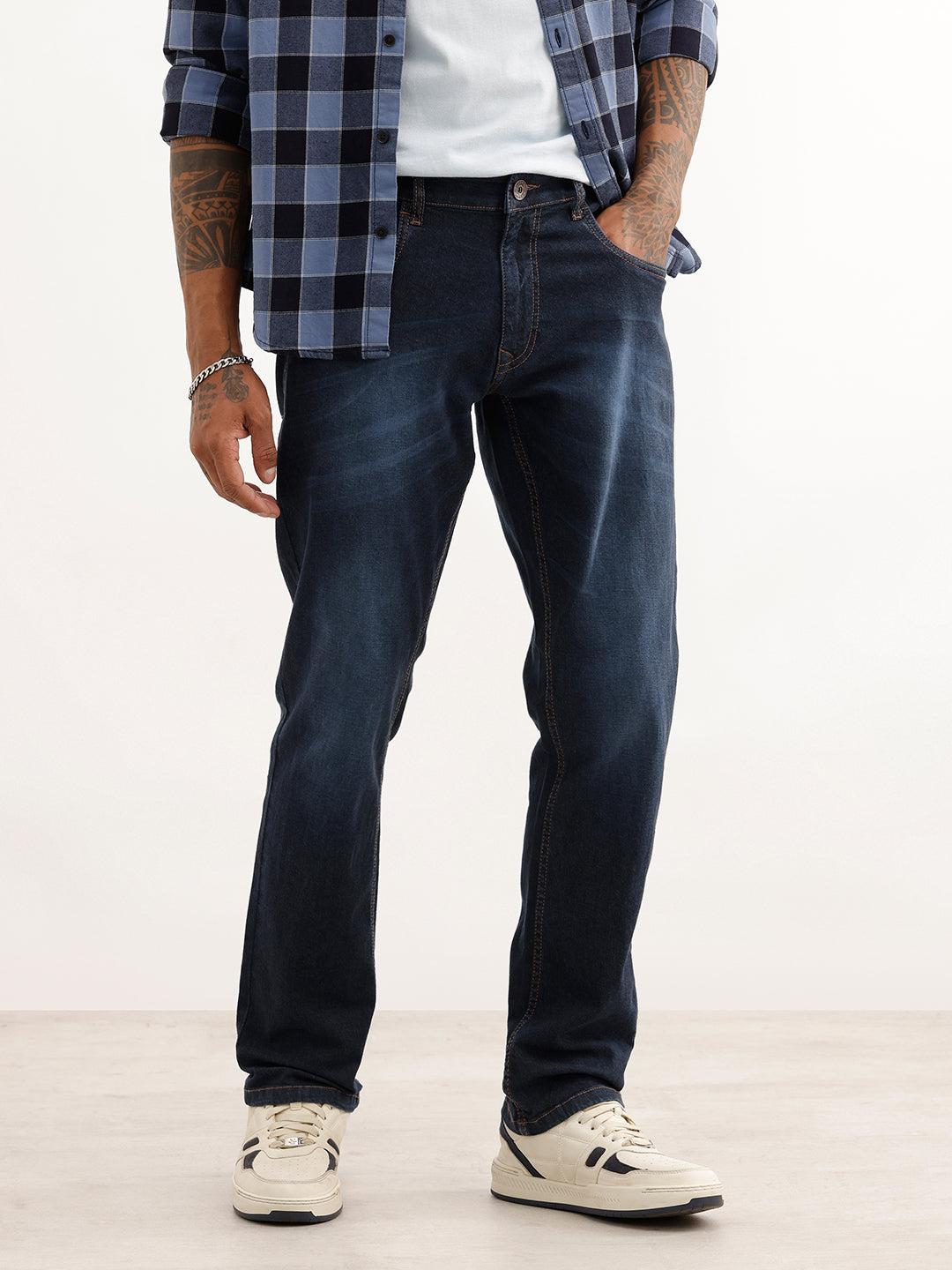 Straight Fit Faded Denim Jeans | Blue