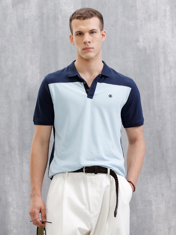 Colour Blocked Slim Fit Polo T-Shirt | Blue