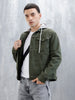Wrogn Men's Casual Hooded Denim Jacket | Olive