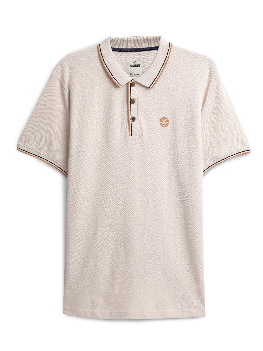 Beige Trim Casual Polo T-Shirt