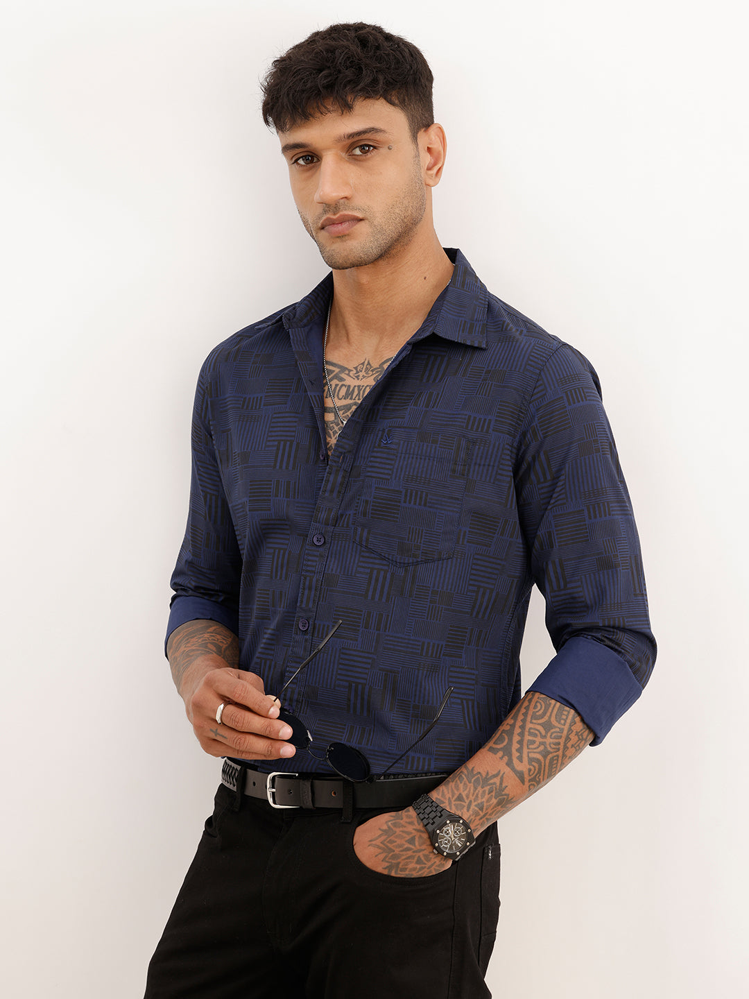 Regular Fit AOP Fill Sleeve Shirt | Navy Blue