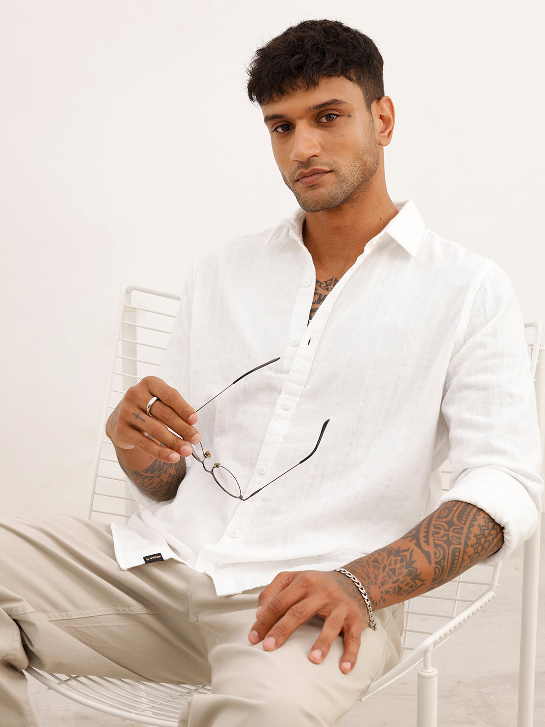Solid Slim Fit Textured Shirt | White