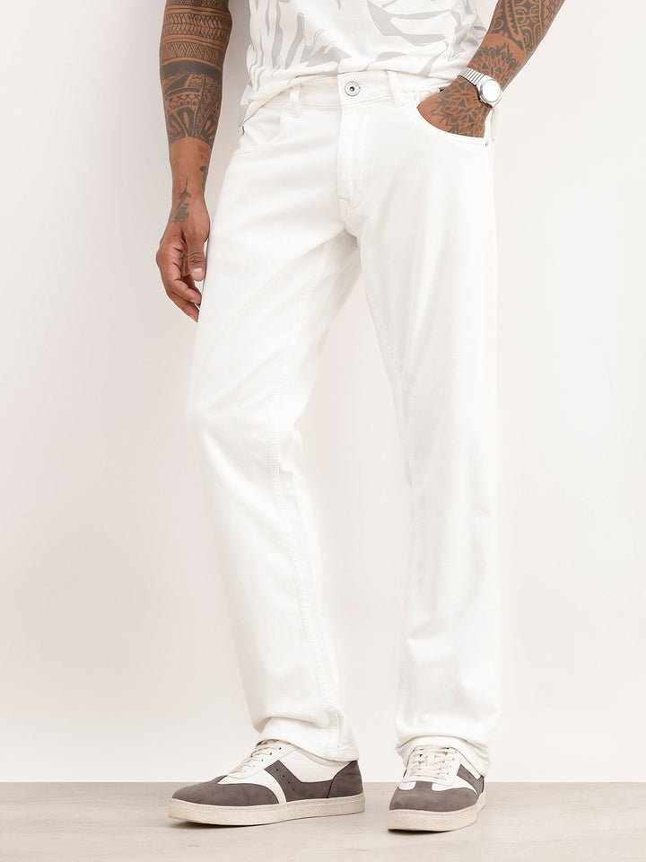Solid Straight Fit Denim Jeans | White