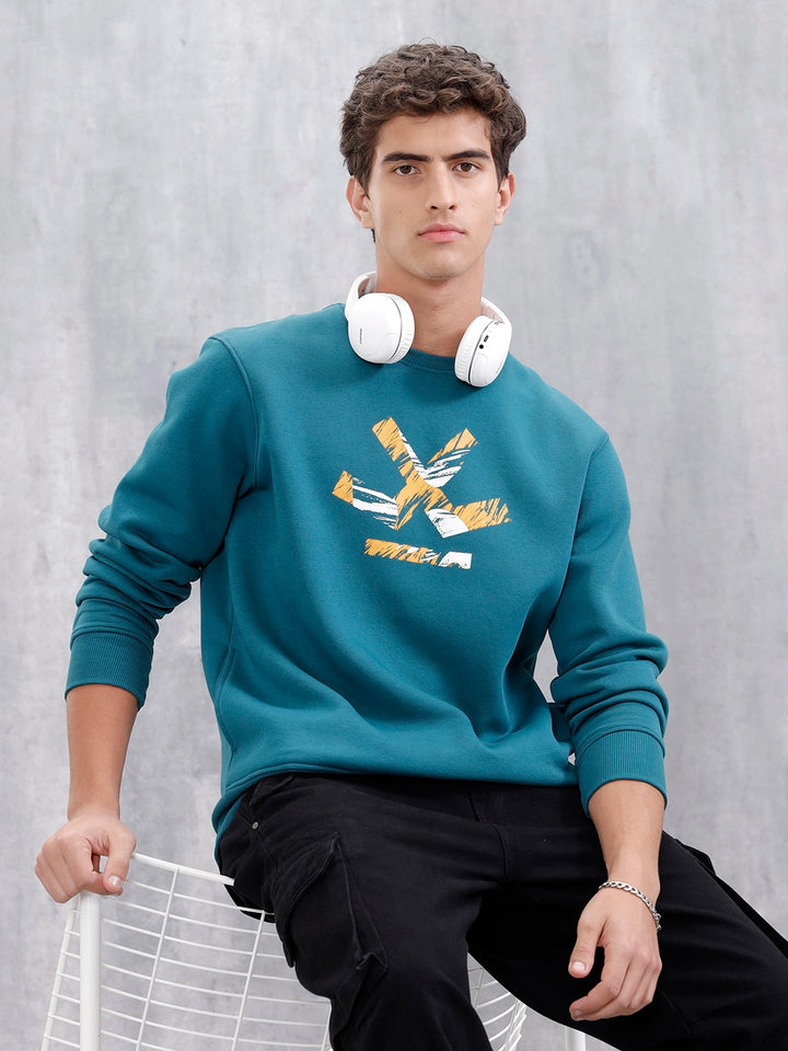 Men's Casual Branded Comfort Fit Sweatshirt | Teal