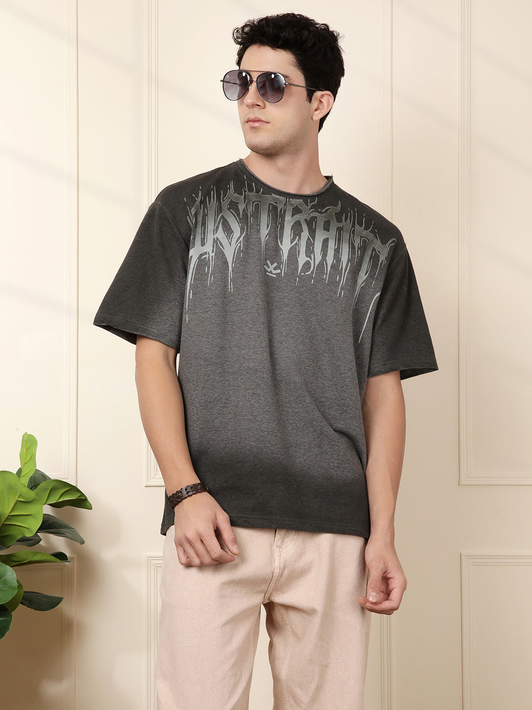 Washed Charcoal Print Oversized T-Shirt