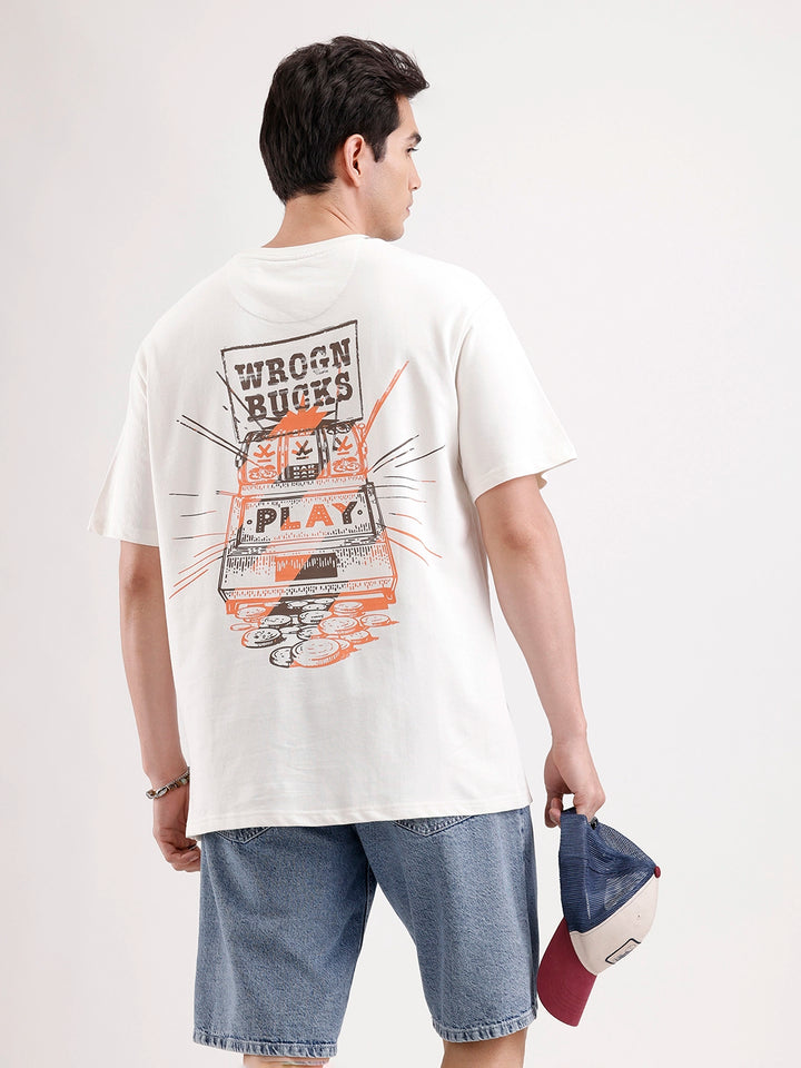 Classic Oversized Back Printed T-Shirt  | Beige