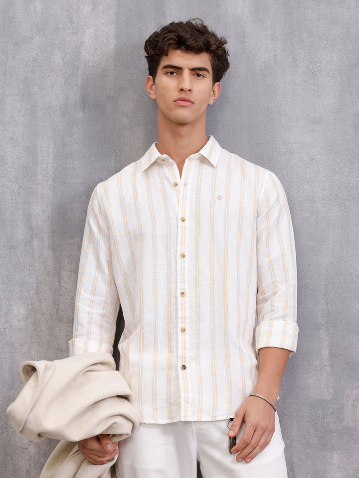 Linen Blend Premium Stripe Shirt In Slim Fit | White