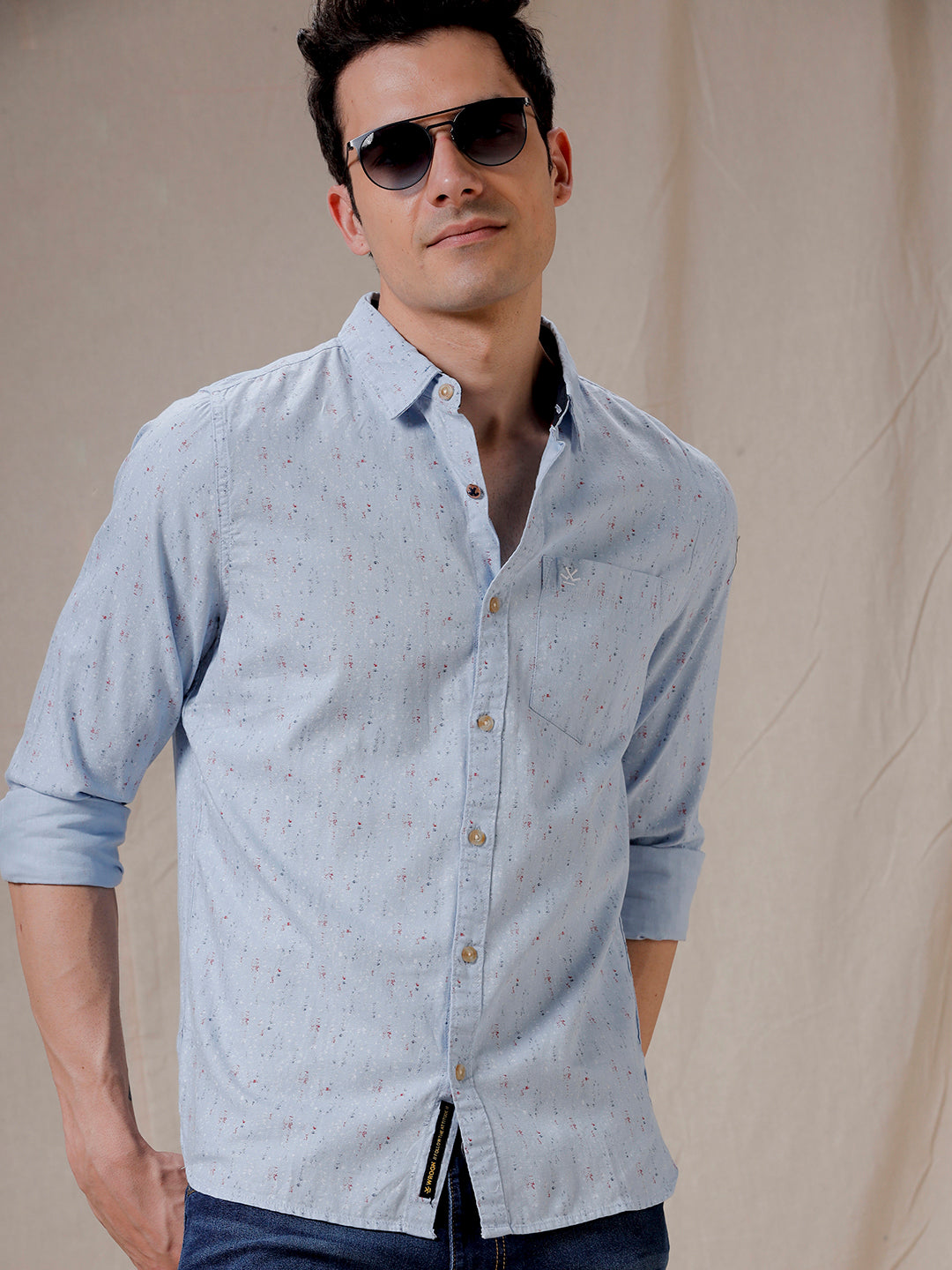 Printed Cotton Blue AOP Shirt