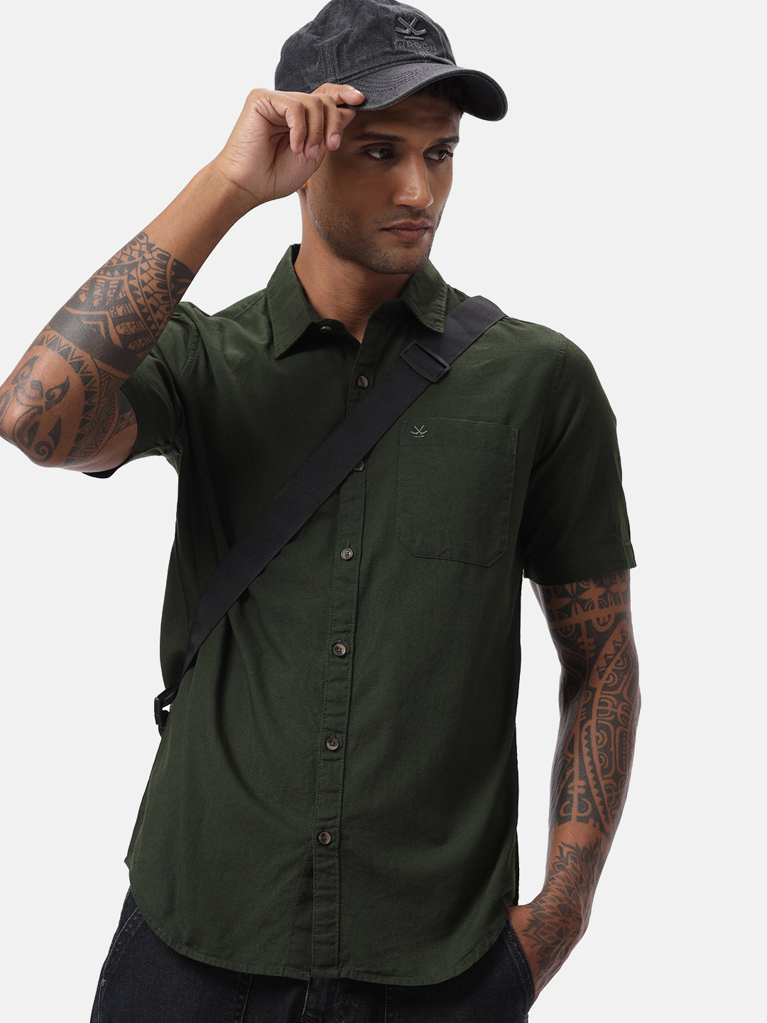 Dark Olive Half Sleeve Shirt