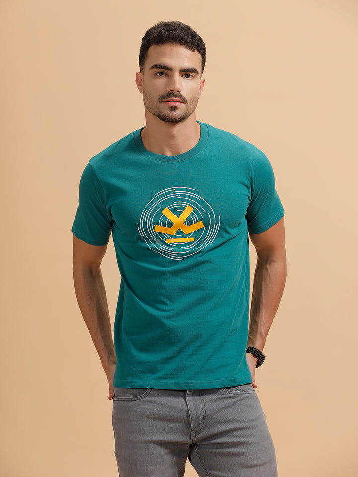 Spiral Motion Placement Printed T-Shirt | Teal