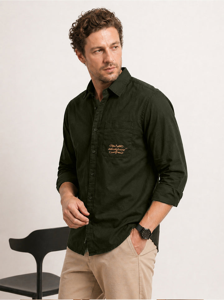 Comfort Fit Placement Printed Shirt | Olive