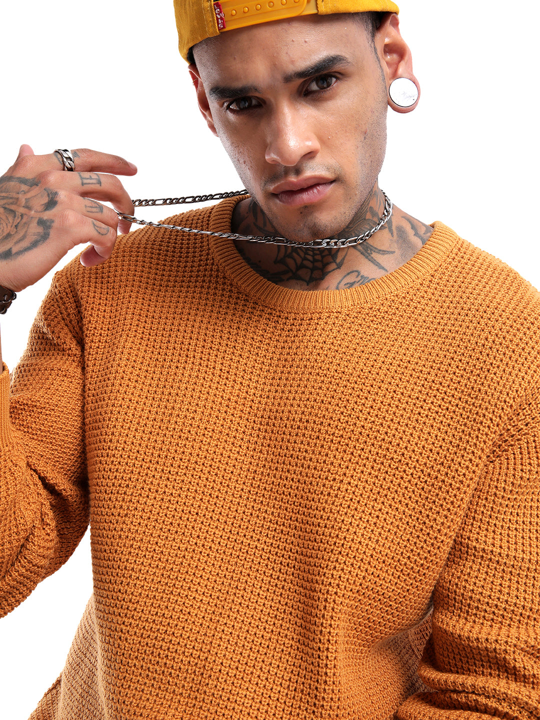 Waffle Knit Mustard Pullover Sweater