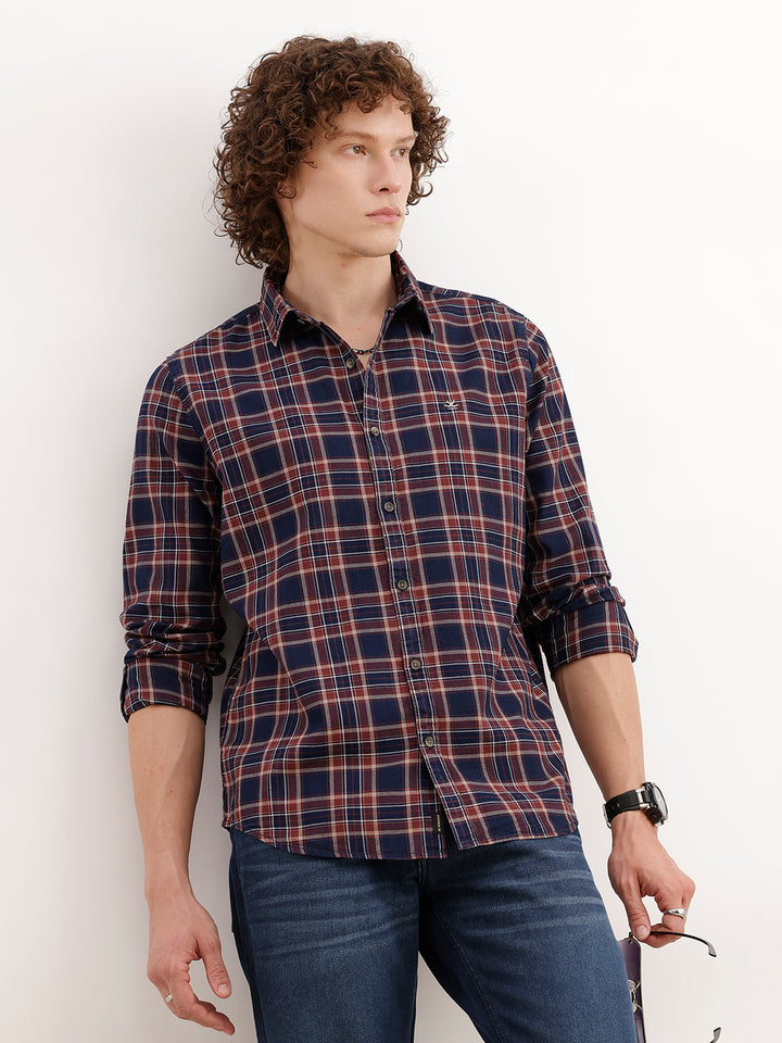 Slim Fit Checkered Shirt | Brown