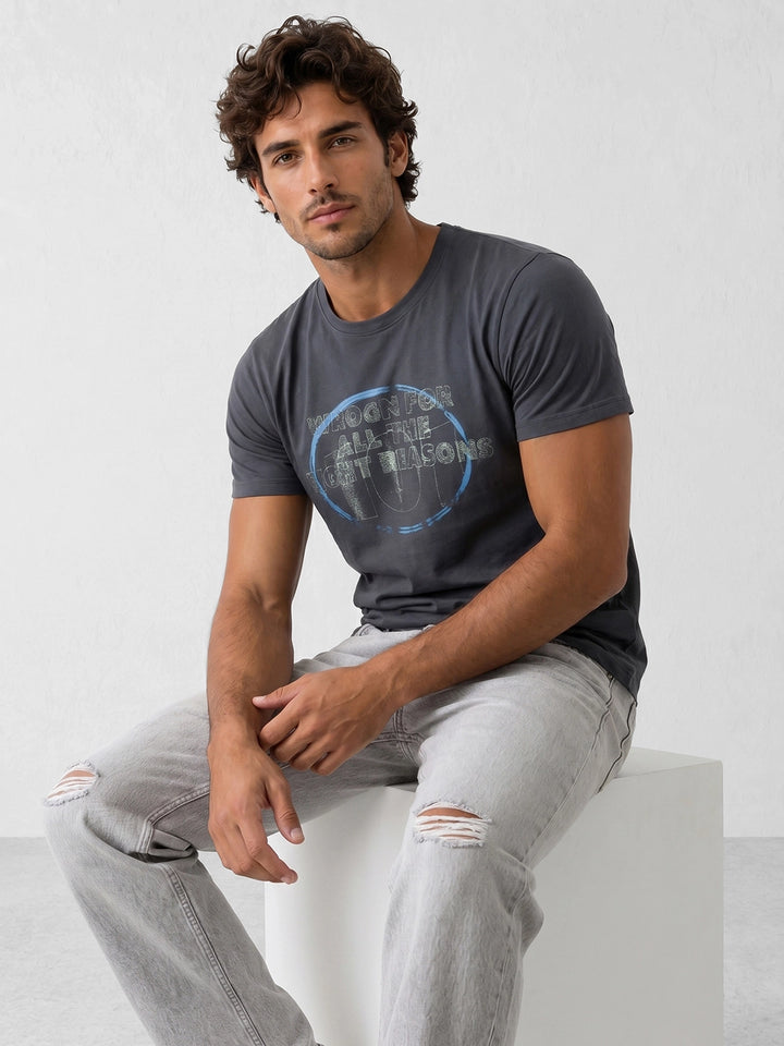 Slim Fit Placement Printed T-Shirt | Grey