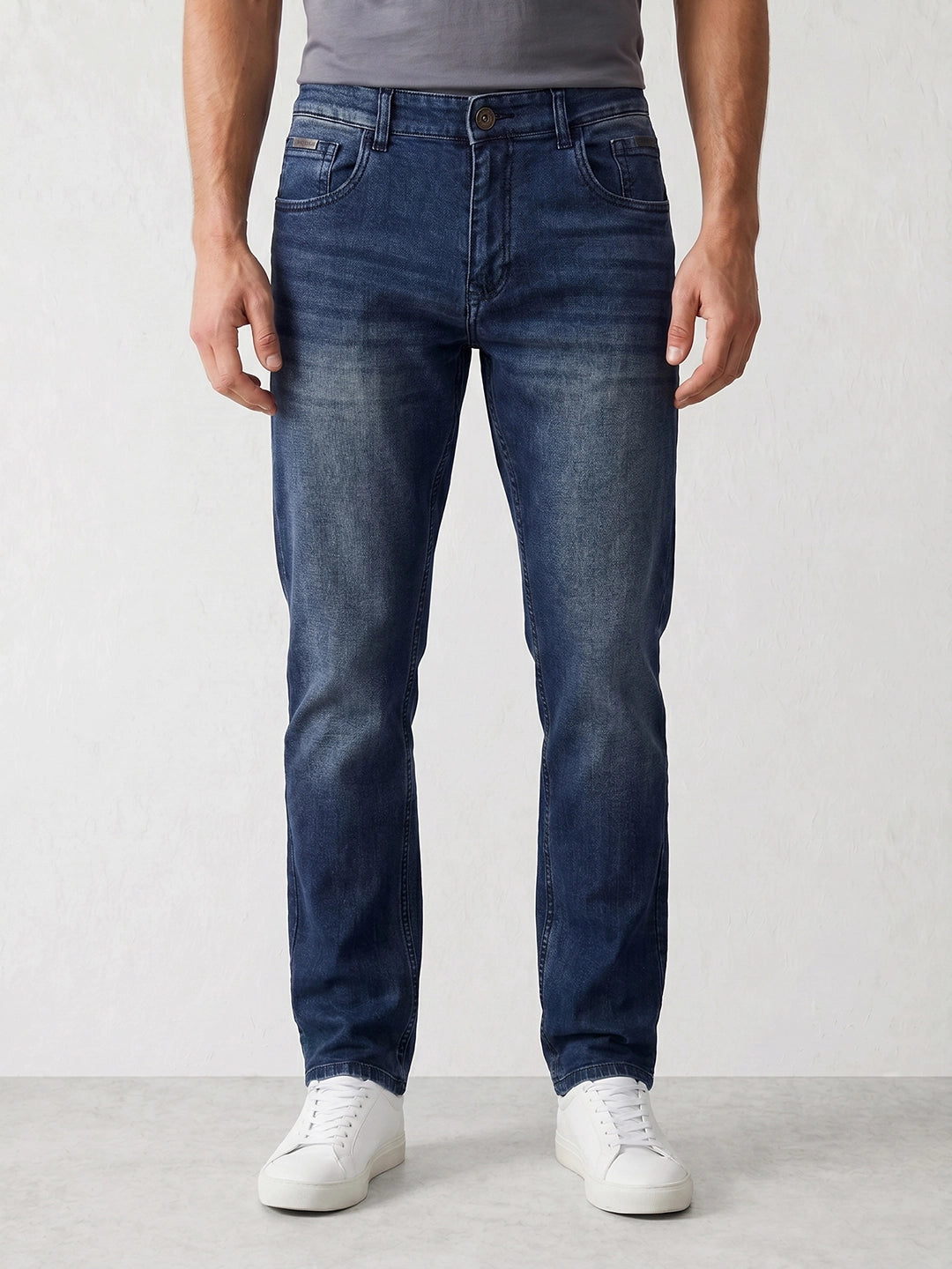 Faded Straight Fit Denim Jeans | Blue