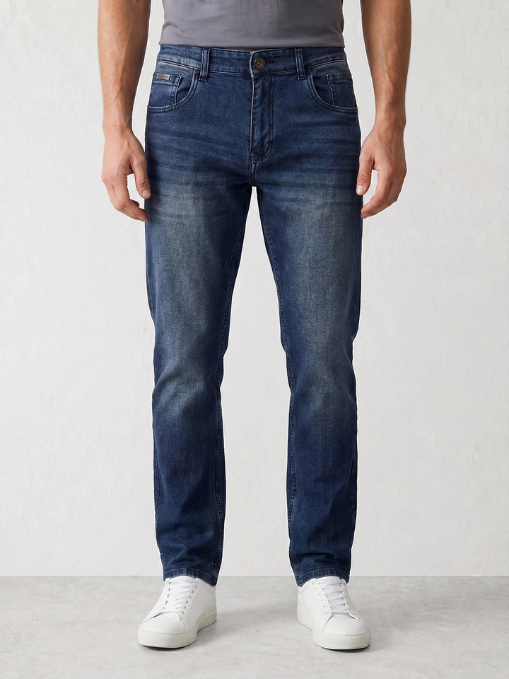 Faded Straight Fit Denim Jeans | Blue
