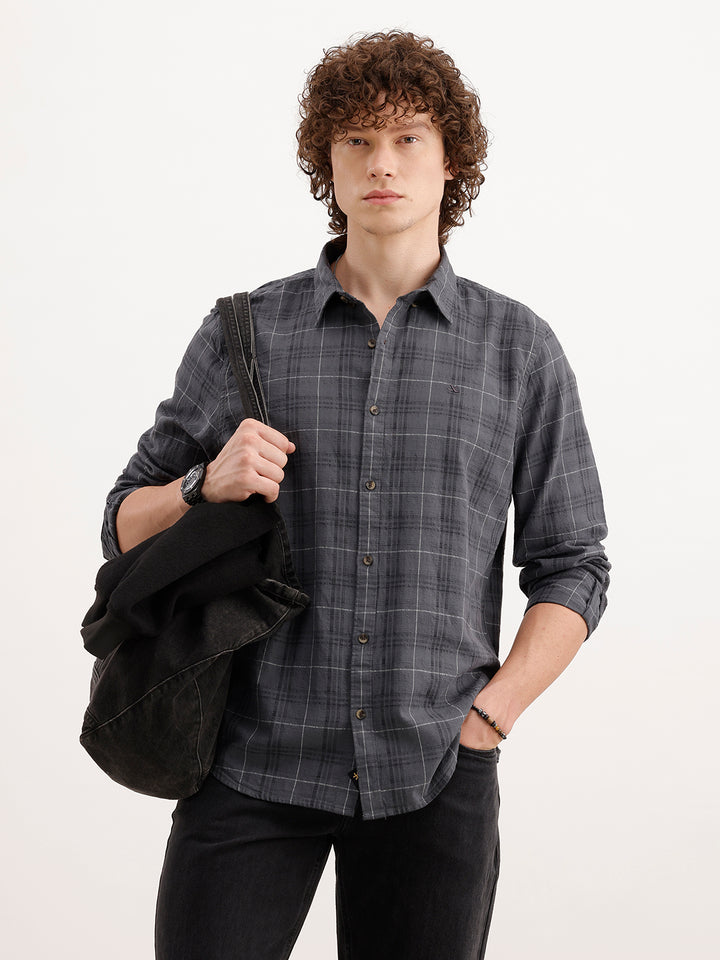 Slim Fit Textured Shirt  | Dark Grey