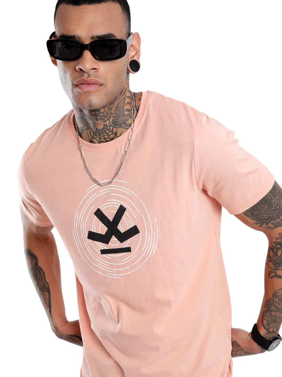 Swirled Logo Print Coral T-Shirt