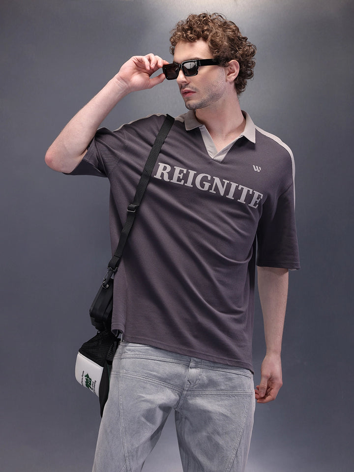 Retro Look Jhonny Collar Polo With Hd Print | Charcoal