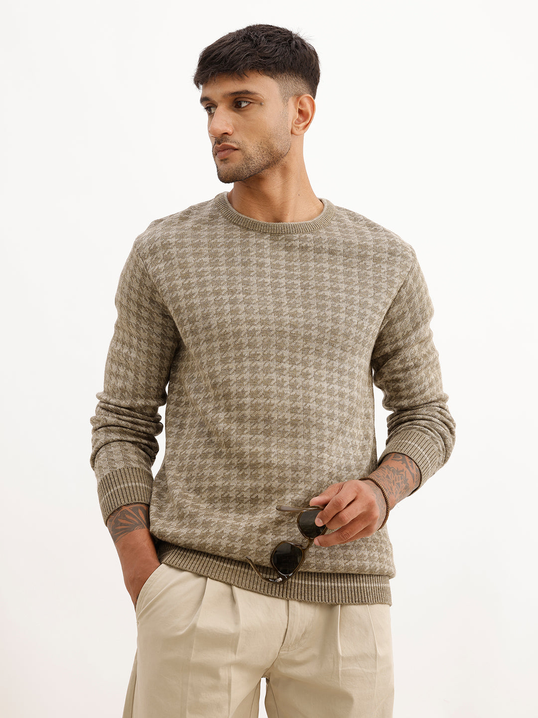Classic Knitted Full Sleeve Sweater | Green