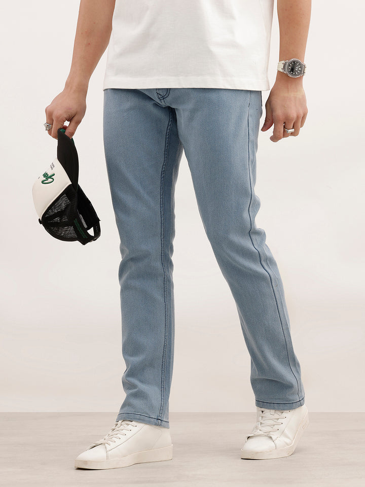 Solid Straight Fit Denim Jeans | Light Blue