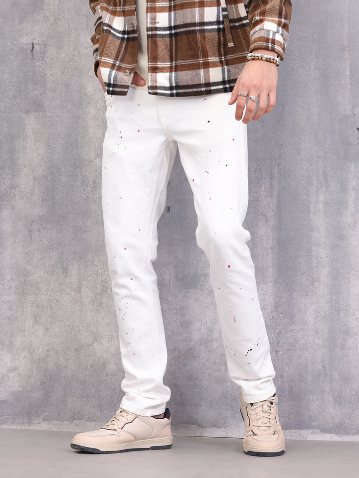 Slim Fit Paint Splash Jeans | White