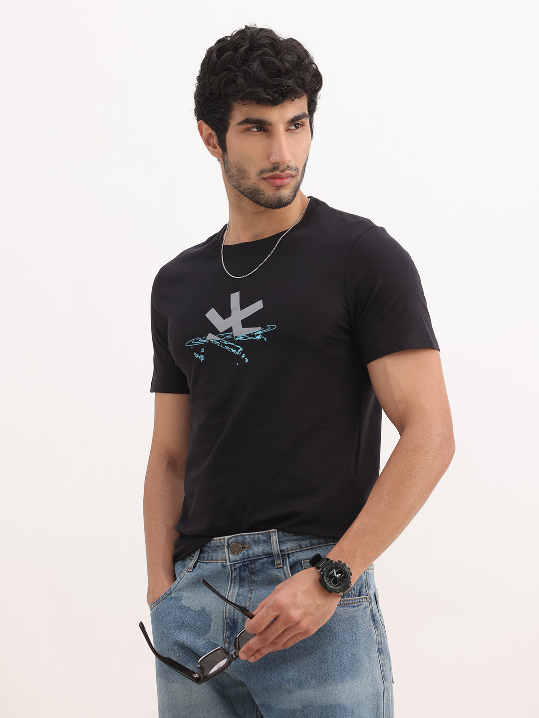 Classic Slim Fit Placement Printed T-Shirt | Black