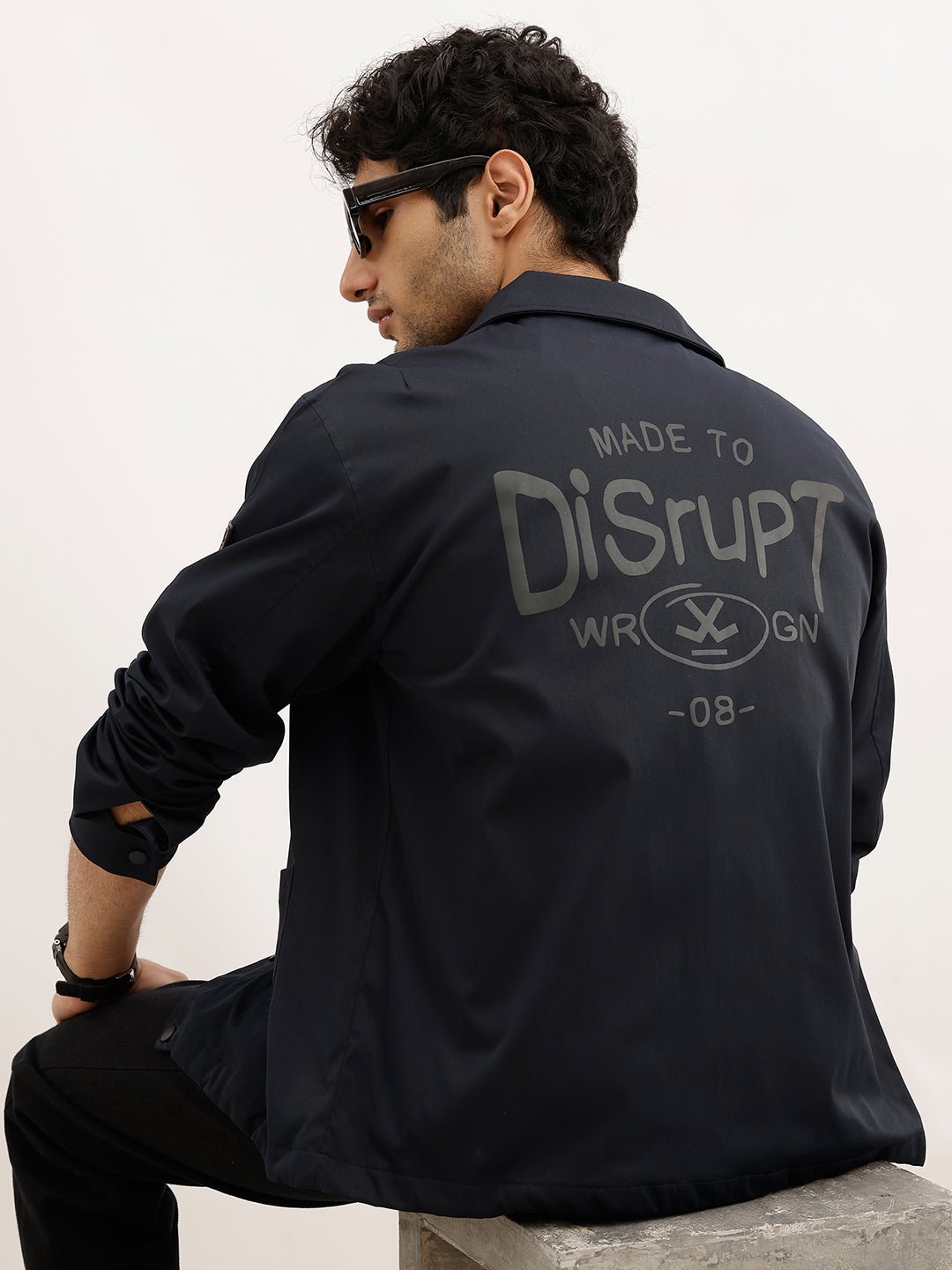 Comfort Fit Placement Printed Zipper Jacket | Blue