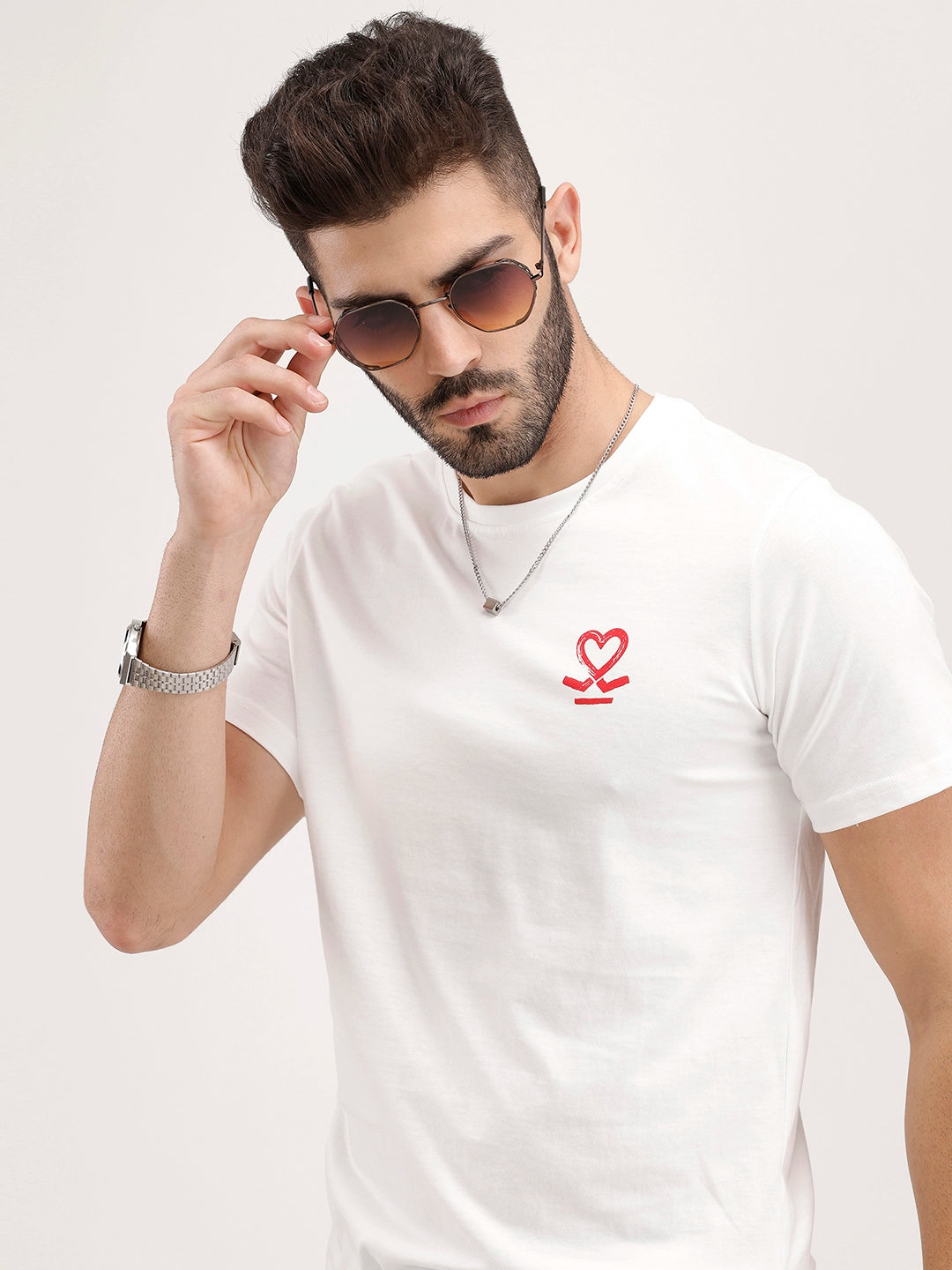 Slim Fit Placement Printed Tee | White