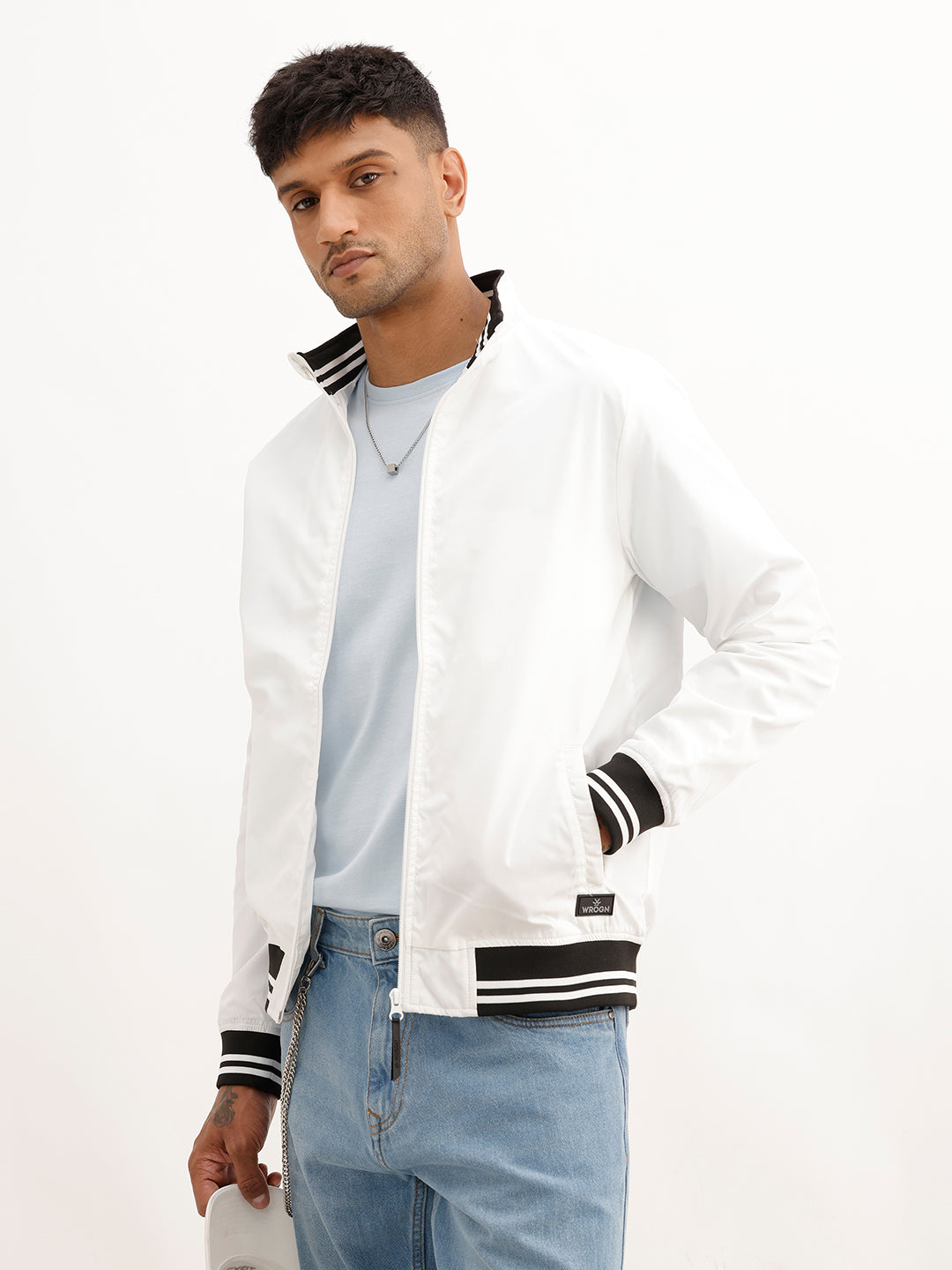 Classic Contrast Collar Jacket | White